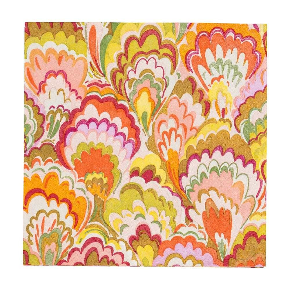 Triple-ply cocktail napkin with printed German dyes in a square silhouette.