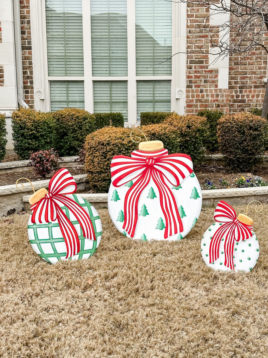 Modern red, white, and green ornament with stake/hang/easel function.