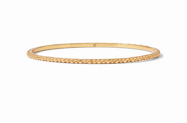 Slender gold-plated bangle with raised bead detail and Julie Vos hallmark.