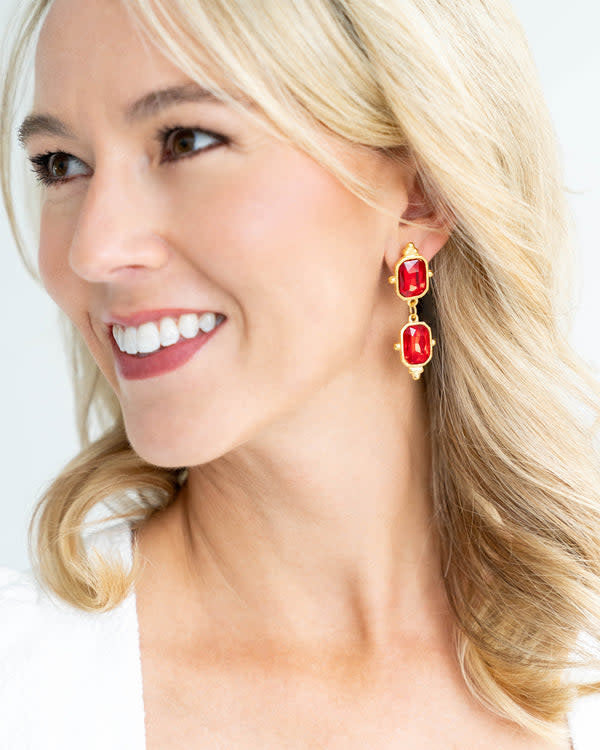 Triple plated gold Collins Highball earrings featuring genuine stones in a triple drop silhouette.