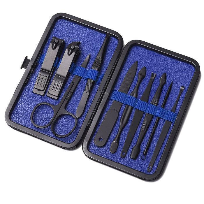 Blue Color Pop grooming kit with hair, nail, and face tools in a compact rectangular case.