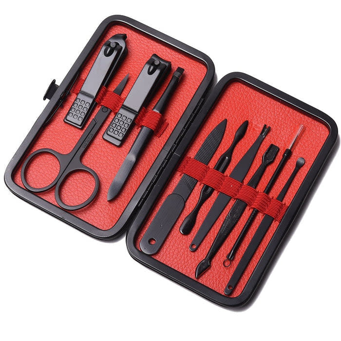 Red Color Pop Grooming Kit with hair, nail, and face tools in a compact travel case.