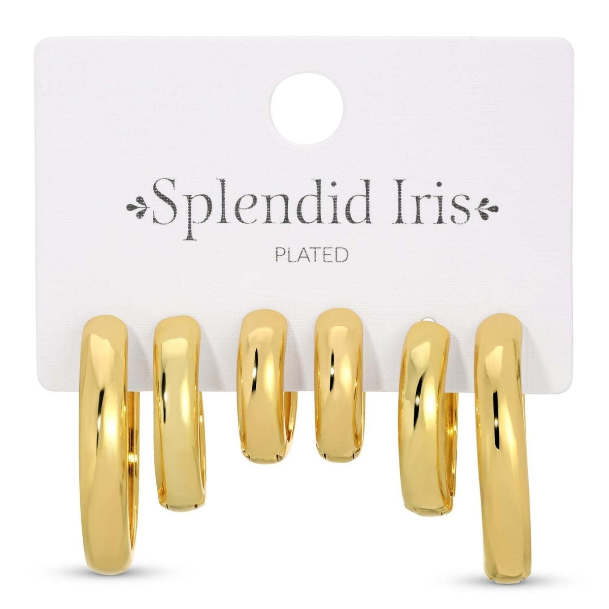 Set of three graduated huggie earrings in gold-tone metal with rhodium plating options.