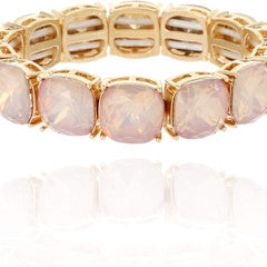 Pink Opalescent Stretch Tennis Bracelet in Goldtone