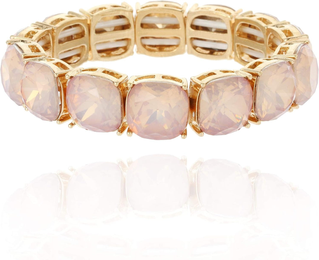 Pink Opalescent Stretch Tennis Bracelet in Goldtone