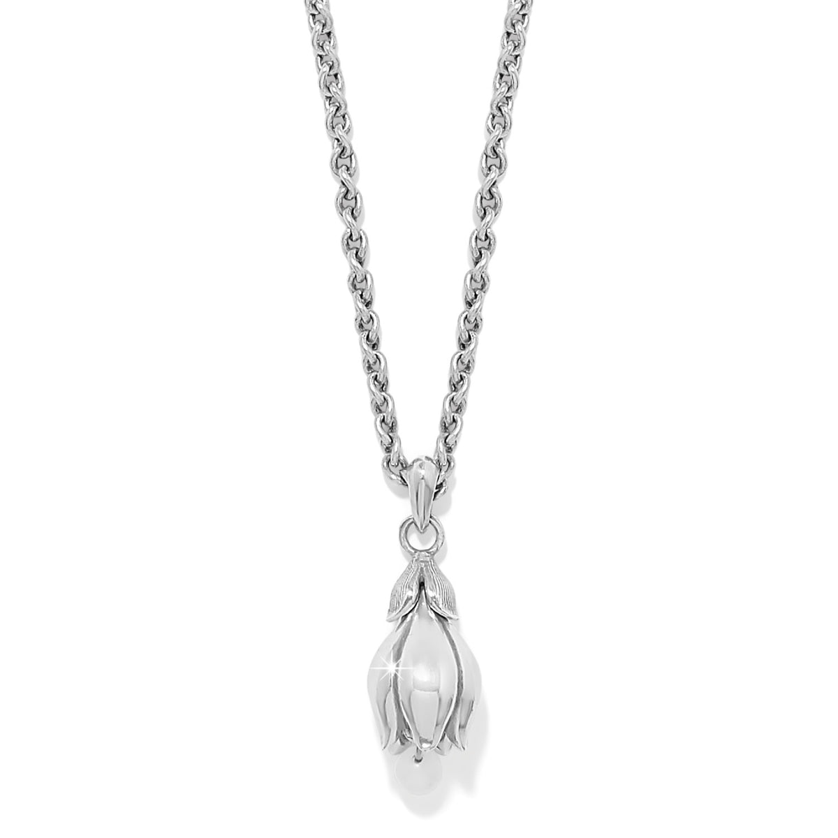 Silver plated lobster claw clasp short necklace with petal-shaped pendant