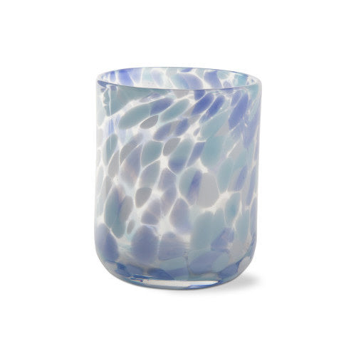 Mouth-blown glass vase in light blue with confetti pattern