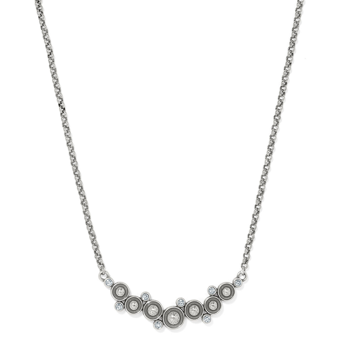 Silver-plated Constella Blue necklace with adjustable chain and crystal pendant.