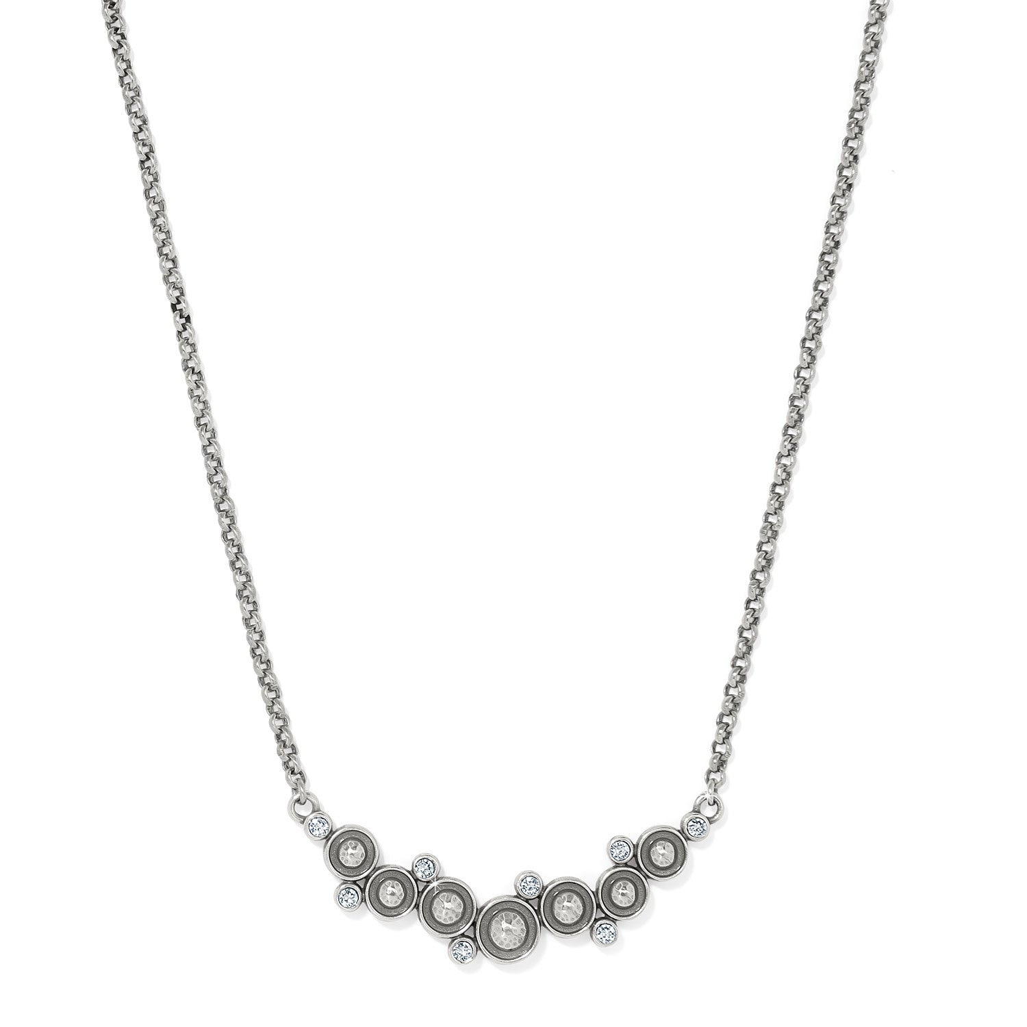 Silver-plated Constella Blue necklace with adjustable chain and crystal pendant.