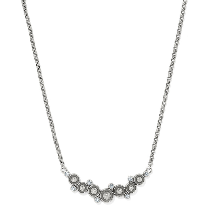 Silver-plated Constella Blue necklace with adjustable chain and crystal pendant.