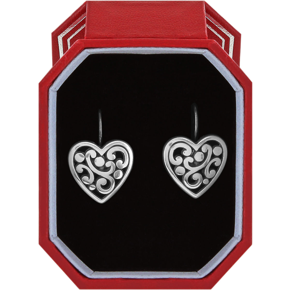 Silver plated leverback heart earrings in a gift box