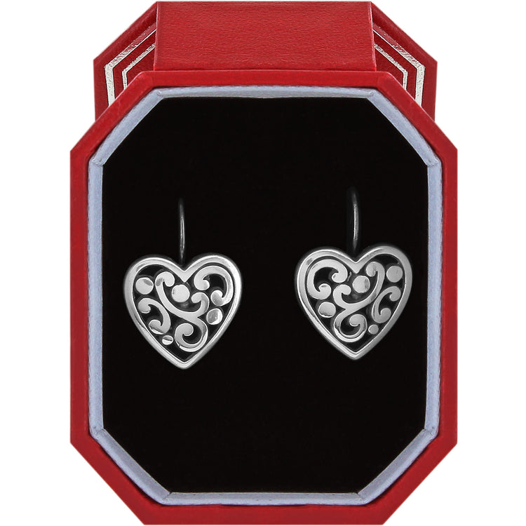 Silver plated leverback heart earrings in a gift box