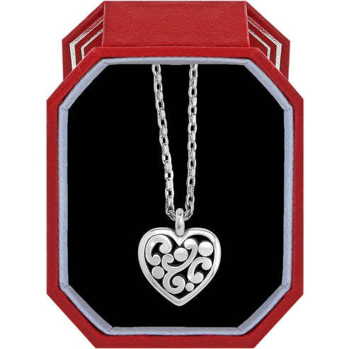 Silver plated Contempo heart pendant necklace with lobster claw clasp on adjustable chain