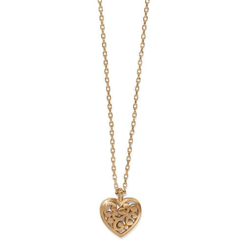 Gold plated heart pendant necklace on a gold chain with lobster claw closure