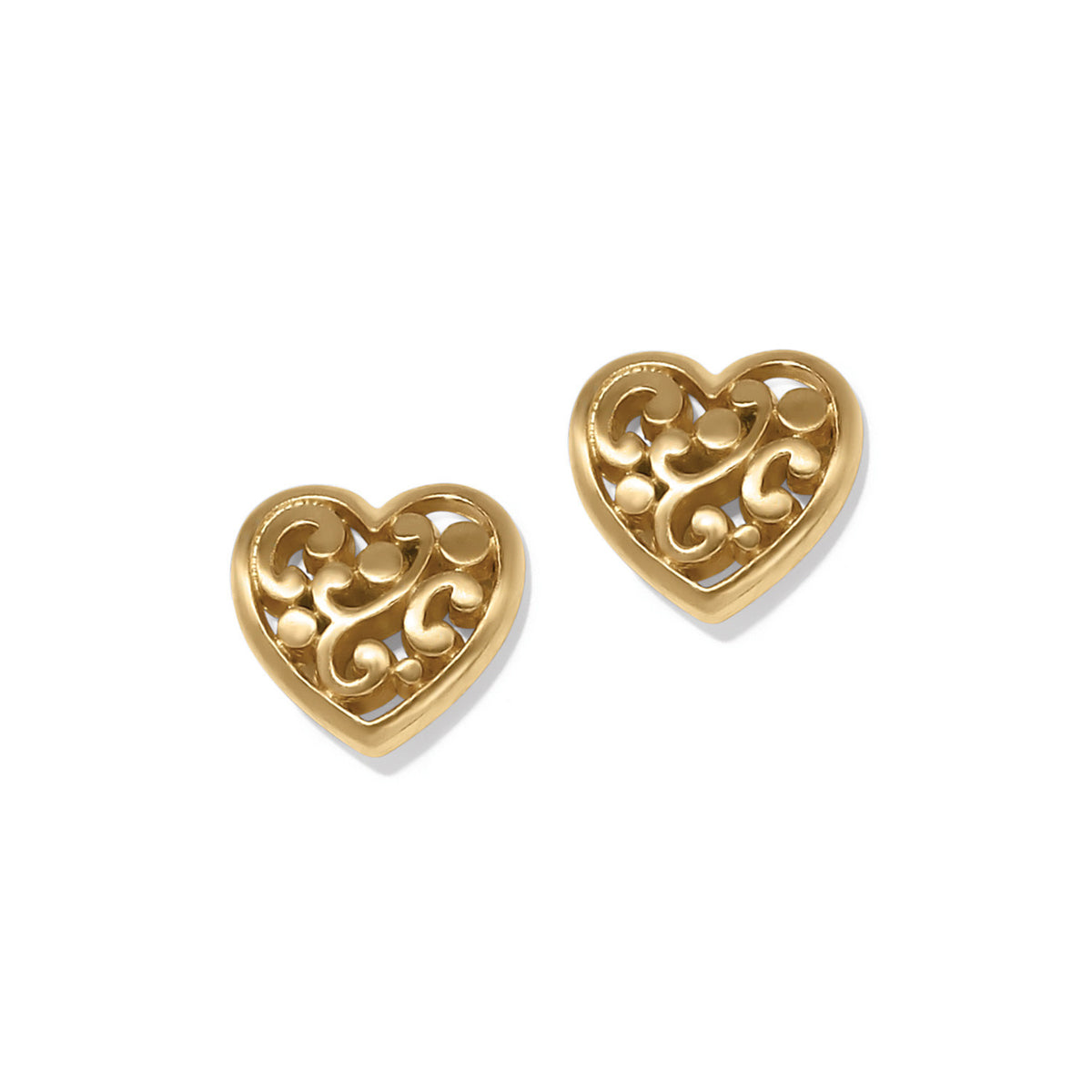 Silver plated heart-shaped post earrings with flat disc backs