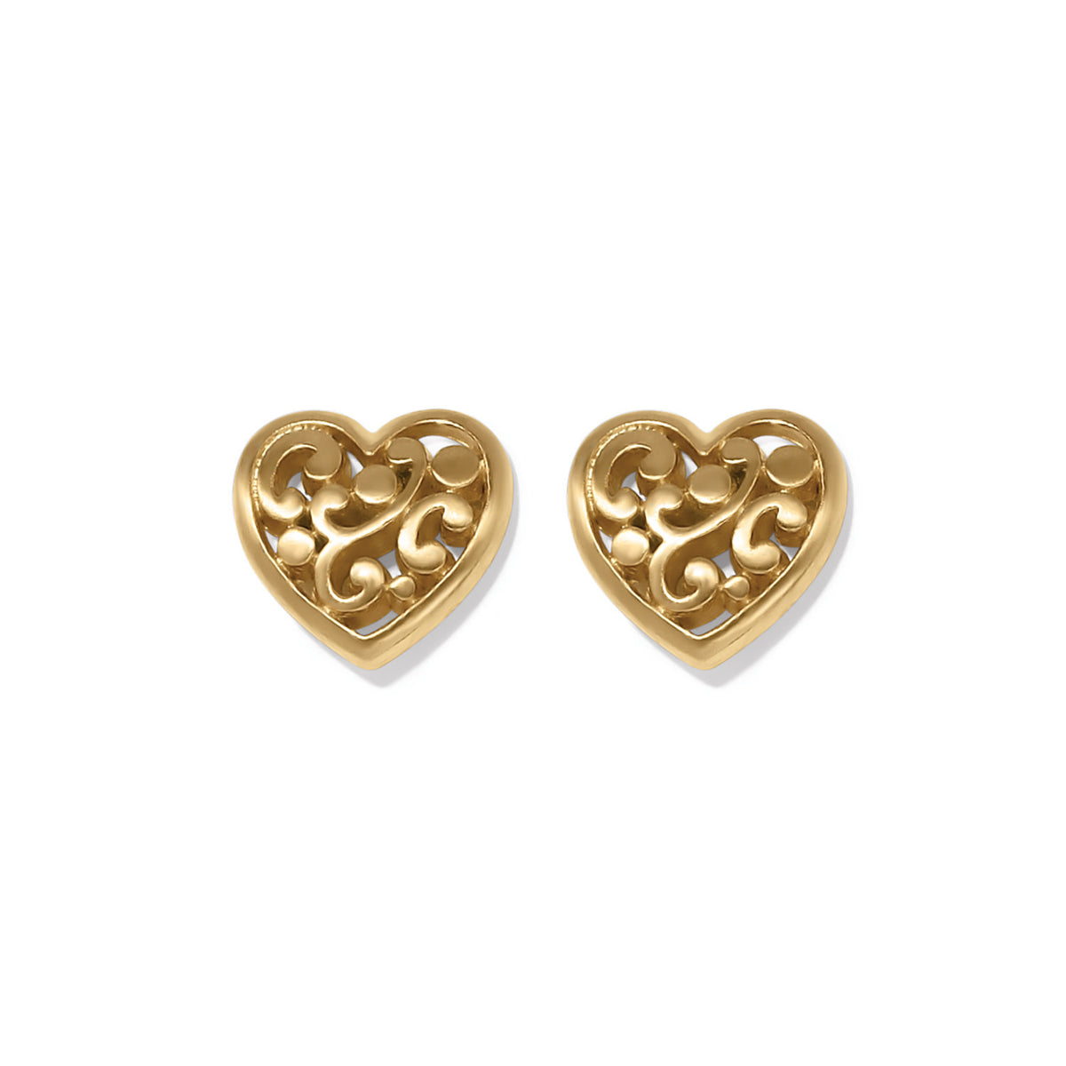 Silver plated heart-shaped post earrings with flat disc backs