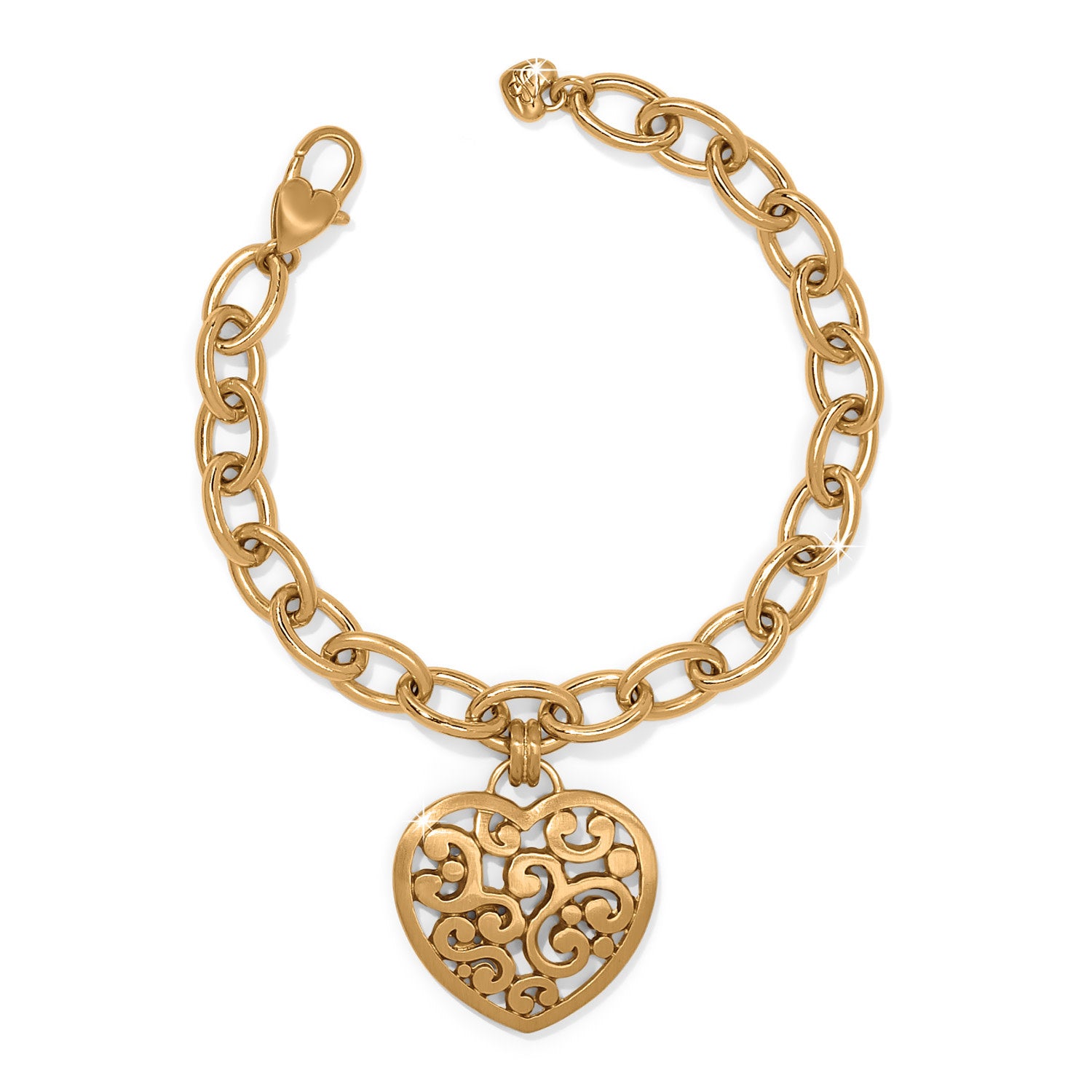 Gold plated heart medallion bracelet with lobster claw closure