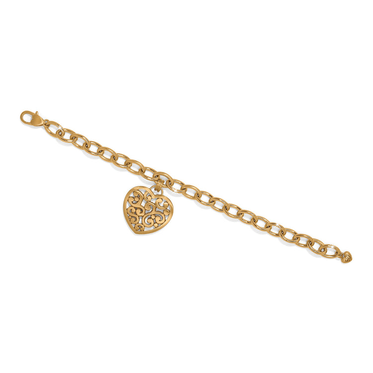 Gold plated heart medallion bracelet with lobster claw closure