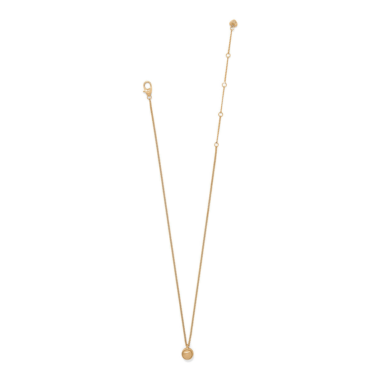 Gold plated adjustable lobster claw necklace with a petite dome pendant.