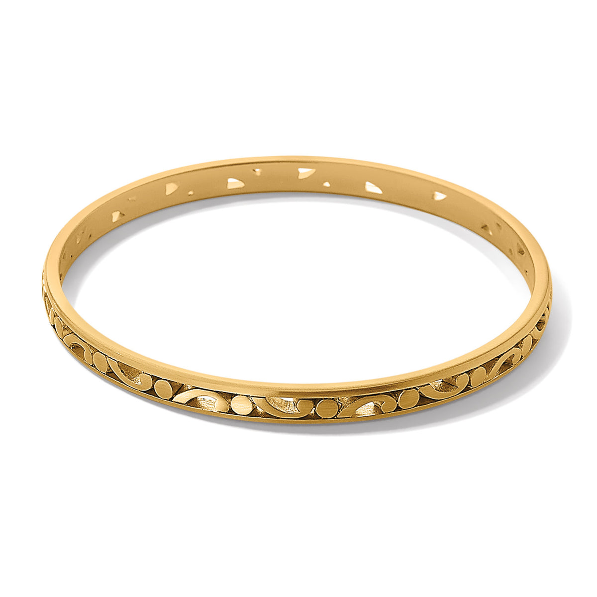 Gold plated Contempo Slim Bangle with open scrollwork detailing on a slender silhouette.