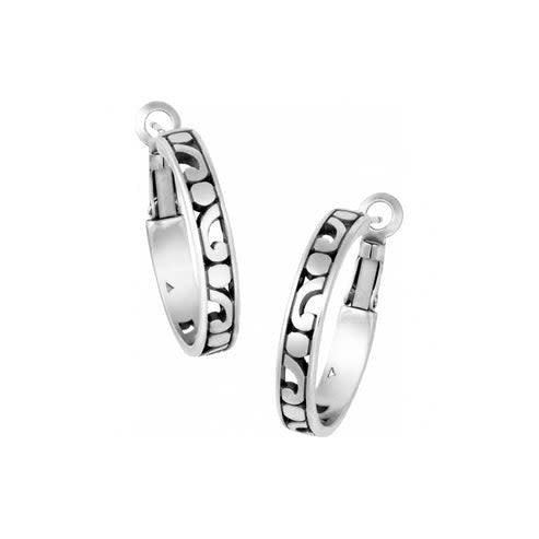 Silver plated small hoop earrings with vintage-inspired scrollwork post back