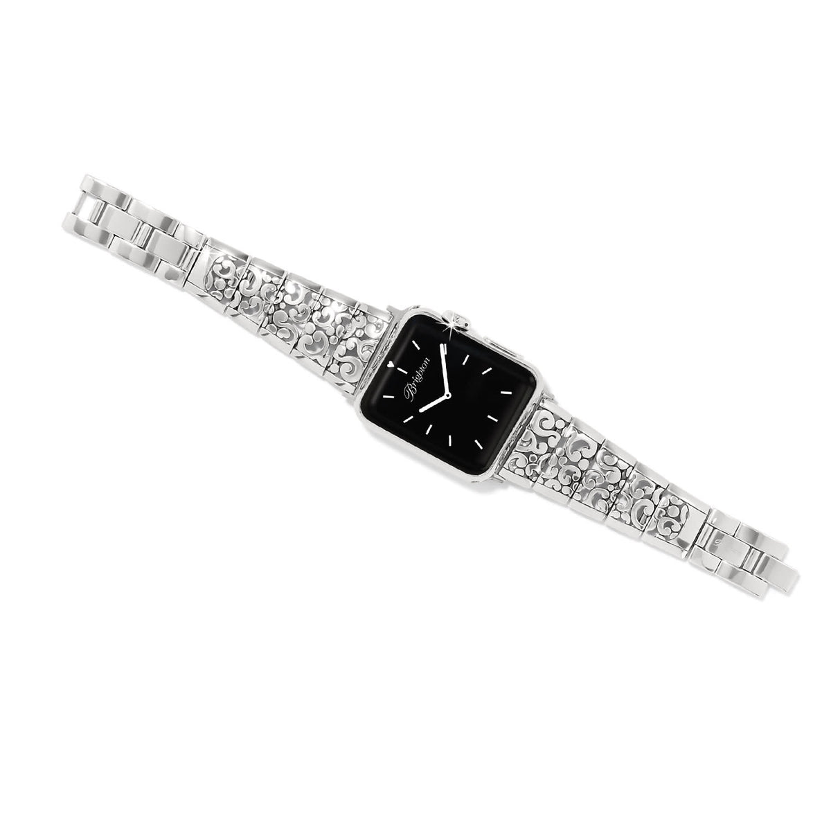 Silver leather watch band with a fold-over clasp featuring a reversible black to brown gradient.