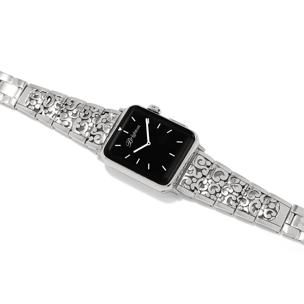 Silver leather watch band with a reversible black-to-brown gradient pattern.