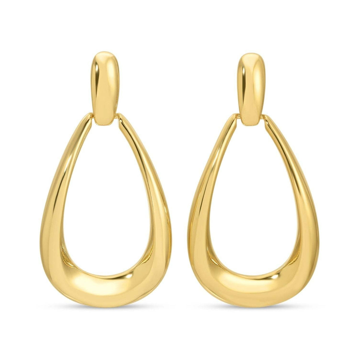 Contemporary earrings with an oval silhouette in gold-plated brass.