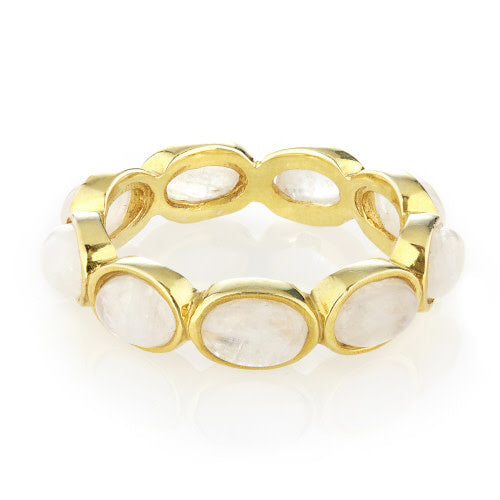 Continuous Gemstone ring with a continuous row of moonstones in a sleek silver setting.
