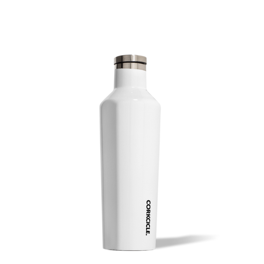 White Corkcicle Canteen water bottle with flat sides and screw-on cap