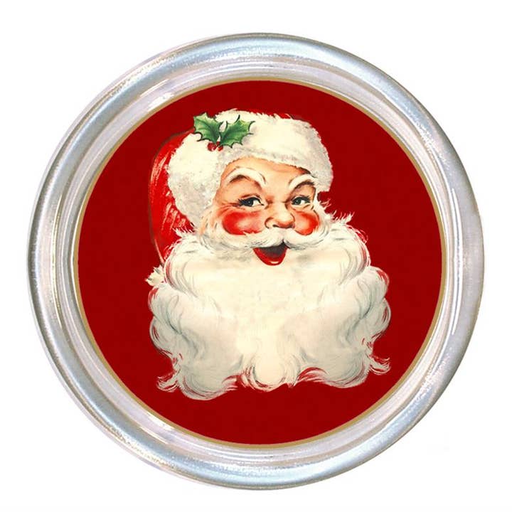 Glass coaster with a high rim to prevent spills and a black velvet back.