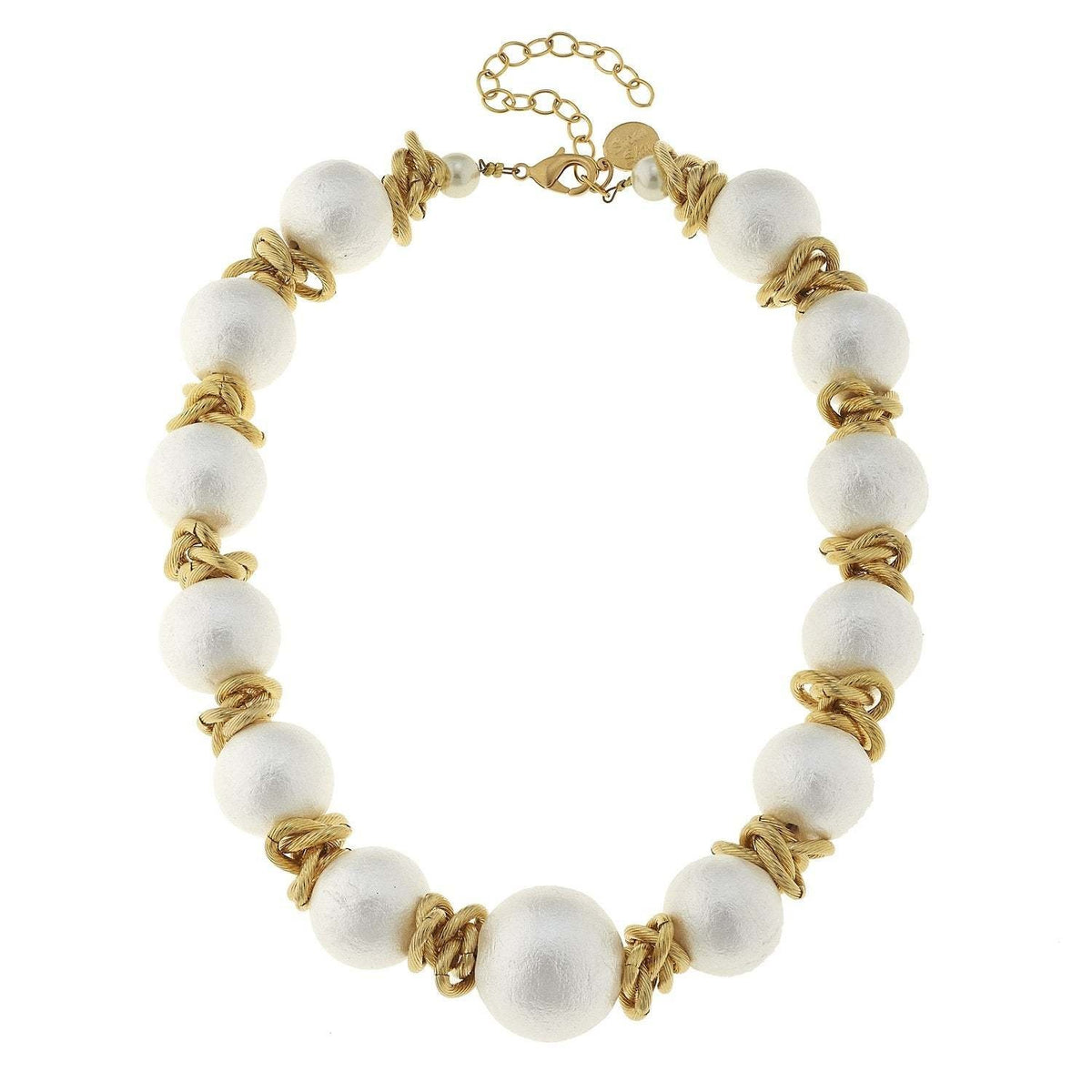 Triple-plated gold cotton pearl link necklace with lobster claw clasp