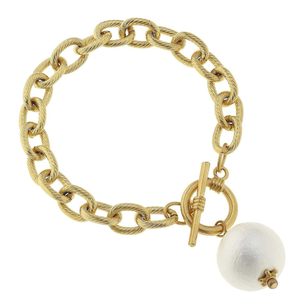 Triple-plated gold cotton pearl bracelet with toggle clasp