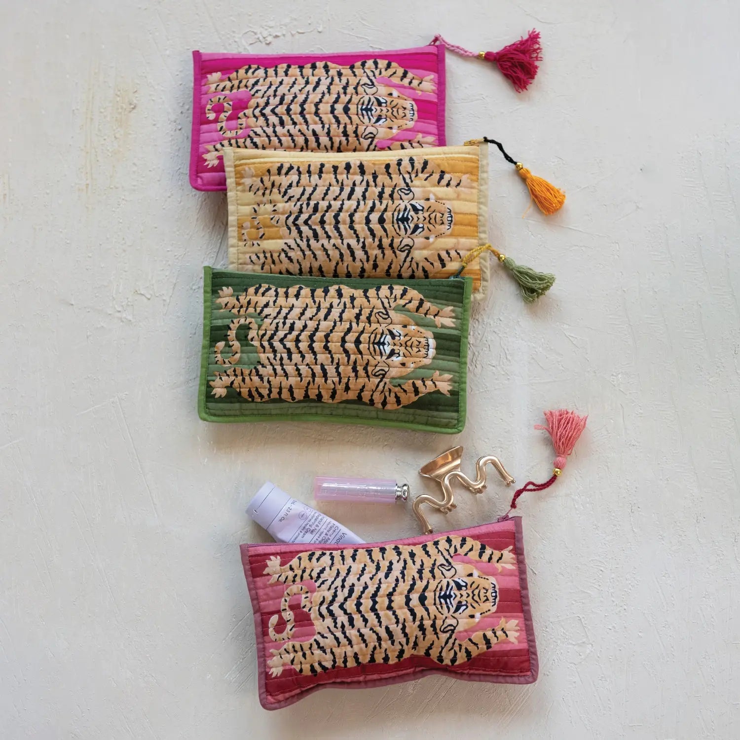 Printed cotton voile zip pouch with interior coating