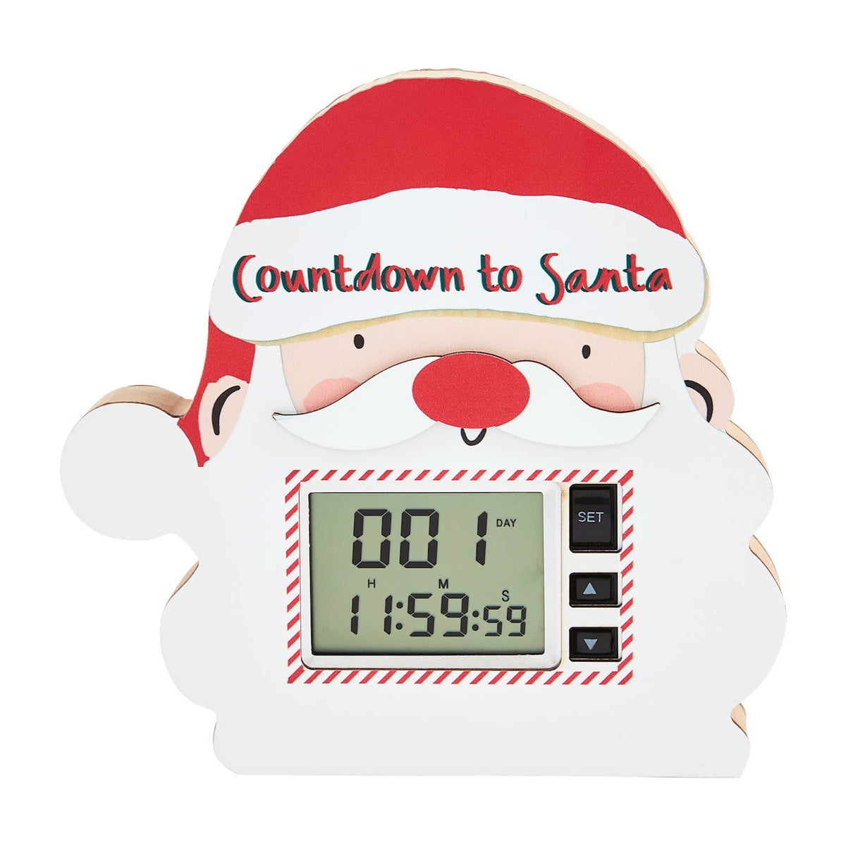 Digital pine wood countdown clock showing days until Santa arrives