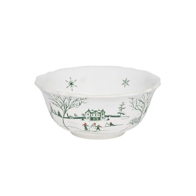 Ceramic cereal bowl with country estate winter frolic evergreen pattern