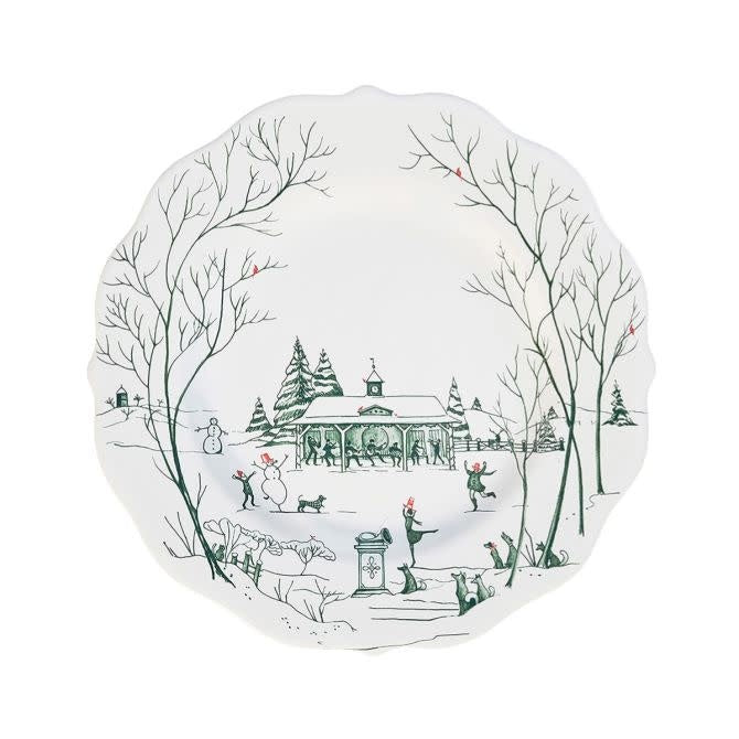 Ceramic salad plate with country estate winter frolic evergreen pattern