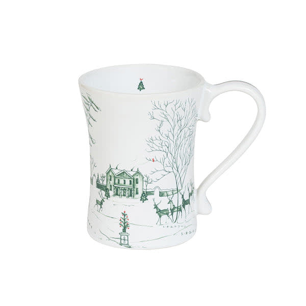 Evergreen Country Estate winter frolic mug with crimson accents on stoneware ceramic