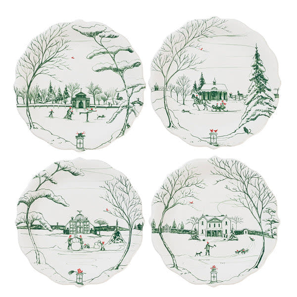 Evergreen stoneware ceramic party plate with scalloped rim