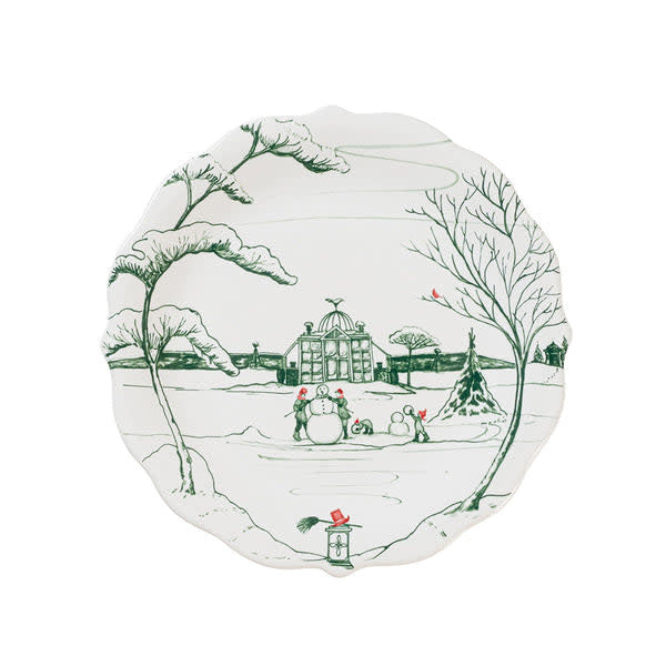 Evergreen stoneware party plate with scalloped rim