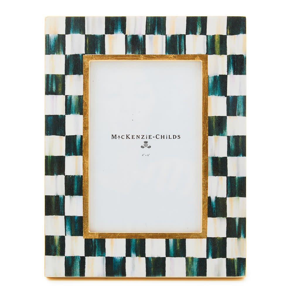 Courtly Check Lacquer Frame with a black and white checkered pattern and gold leaf inner border.