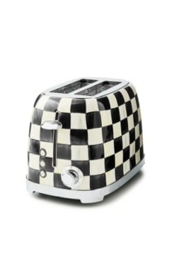 Stainless steel checkered two-slice toaster with vertical slots