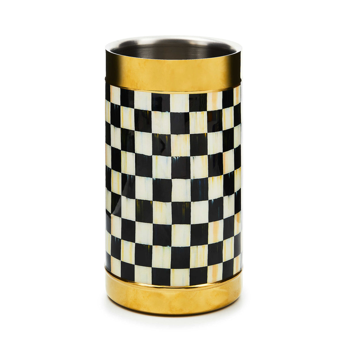 Stainless steel wine cooler with Courtly Check gold enamel coating