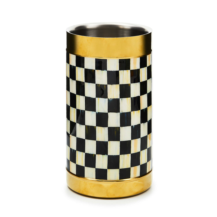 Stainless steel wine cooler with Courtly Check gold enamel coating