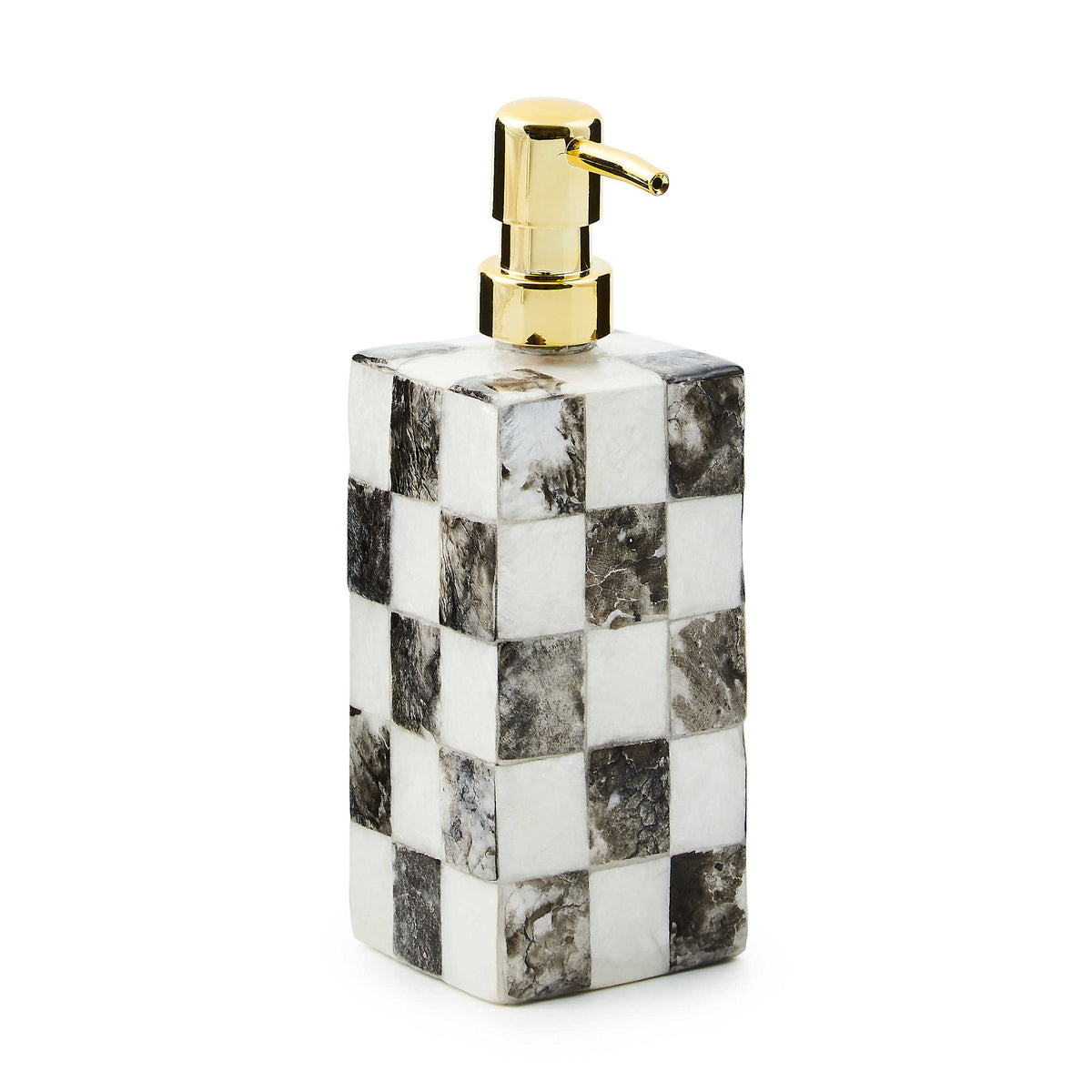 Capiz soap pump with courtly check inlay pattern