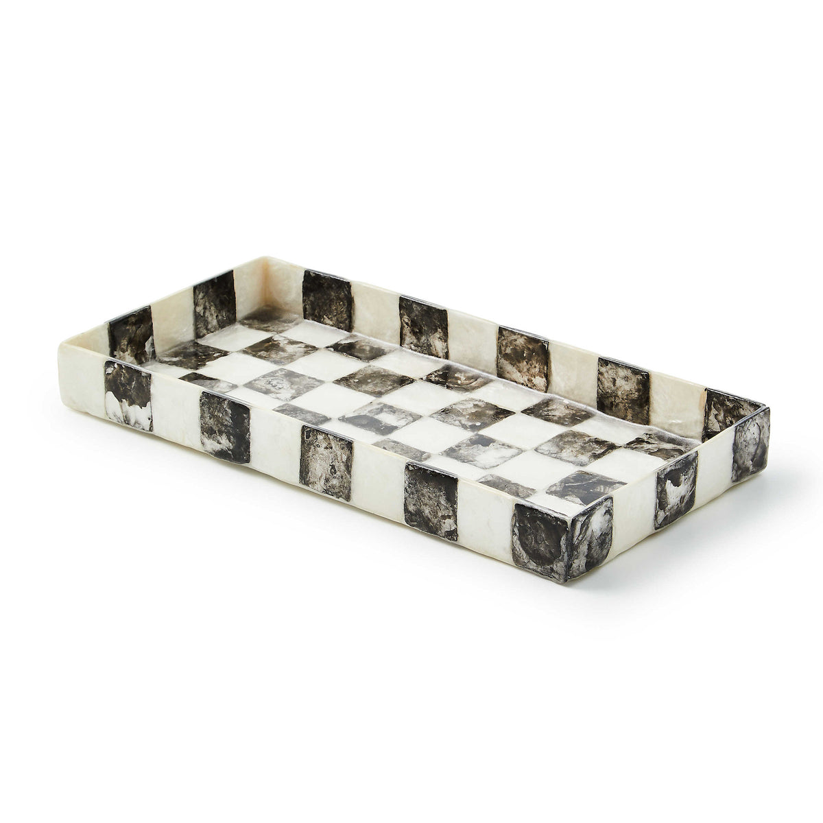 Courtly Check Capiz vanity tray with a checkered shell pattern in natural tones.