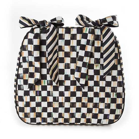 Courtly Check chair cushion in cotton canvas with striped check pattern and matching ties