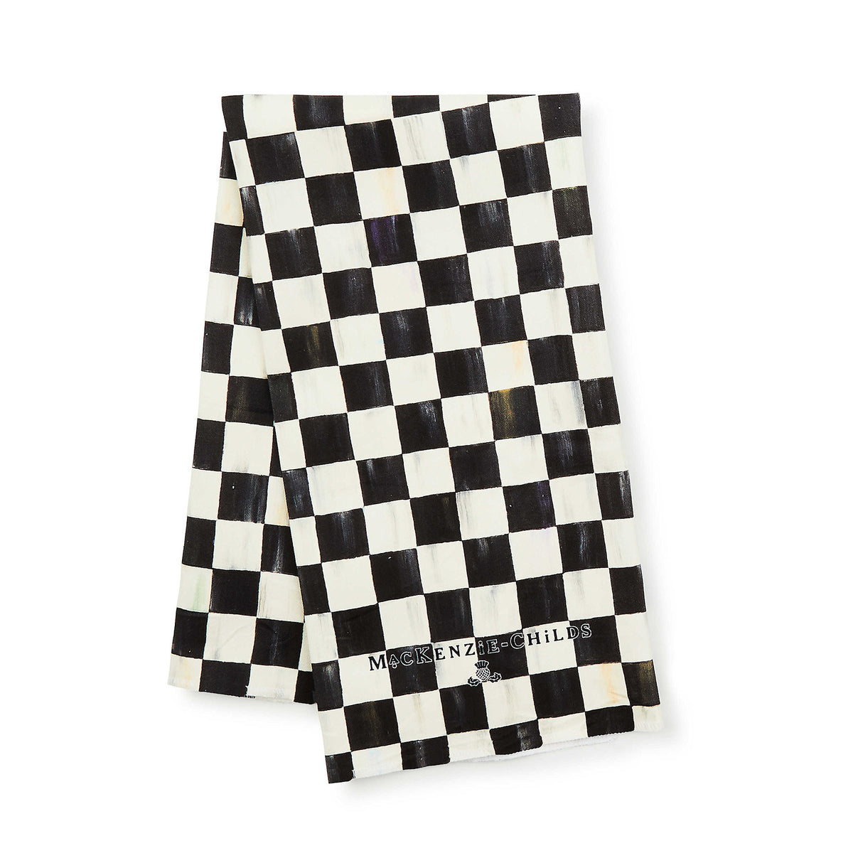 Courtly Check dish towel made of cotton with a signature check pattern and distinctive logo.