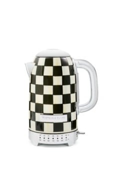 Check-patterned stainless steel electric kettle with a rounded handle.