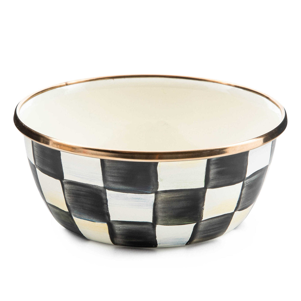 Hand-glazed steel pinch bowl with Courtly Check blue floral pattern on white background.